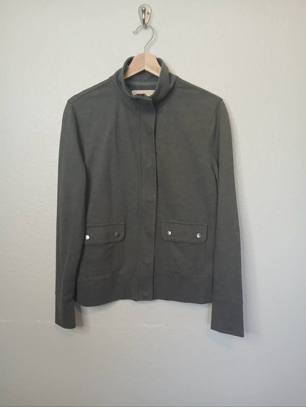 Banana Republic Gray Mock Neck Zip Up Light Utility Jacket Cotton Blend Medium